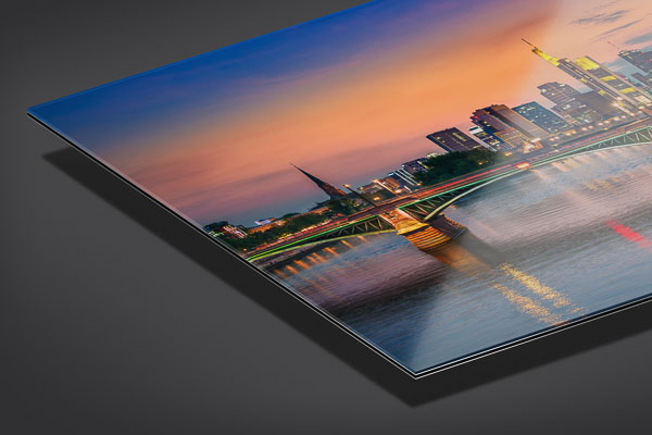 Acrylglas | Skyline von Frankfurt zum Sonnenuntergang