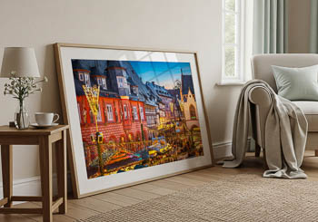 Wandbild | Historische Gebäude mit Weihnachtsbeleuchtung in Goslar