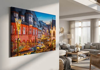 Wandbild | Historische Gebäude mit Weihnachtsbeleuchtung in Goslar