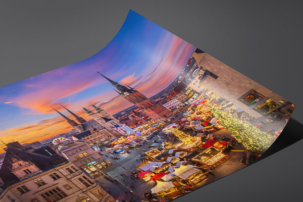 Kunstdruck / Poster | Skyline von Halle (Saale) bei Sonnenuntergang