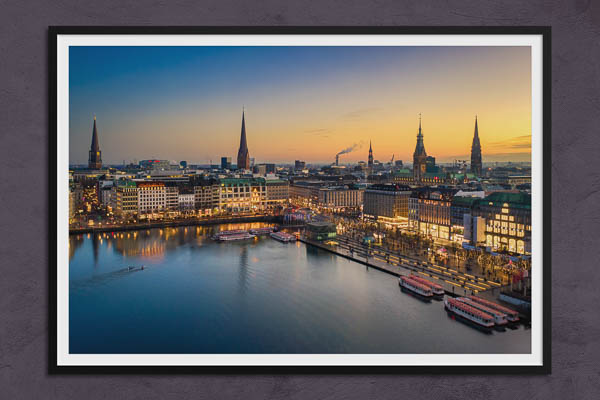 Fine Art Print | Sunset skyline of Hamburg
