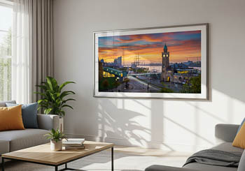 Wandbild | Sonnenaufgang an den Landungsbrücken in Hamburg