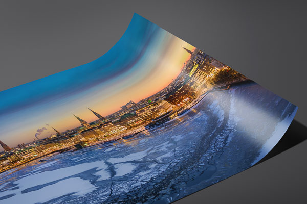 Kunstdruck / Poster | Winter Sonnenuntergang Skyline von Hamburg