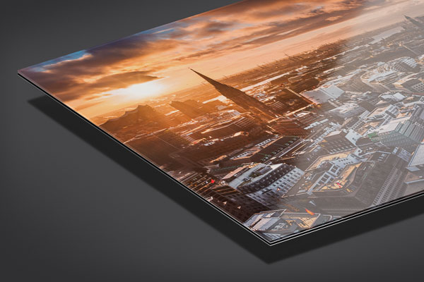 Acrylglas | Skyline von Hamburg zum Sonnenuntergang