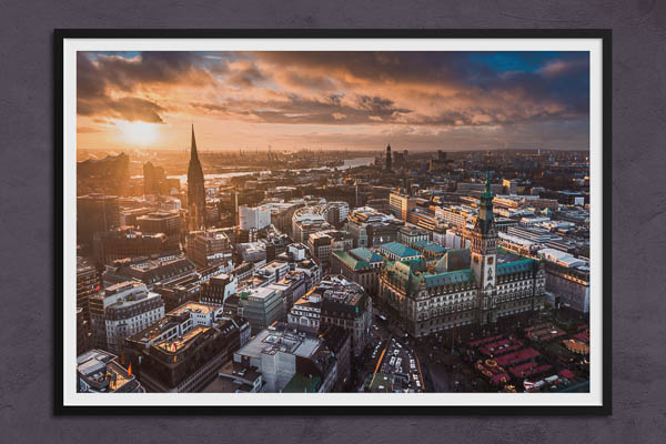 Poster / Kunstdruck | Skyline von Hamburg zum Sonnenuntergang