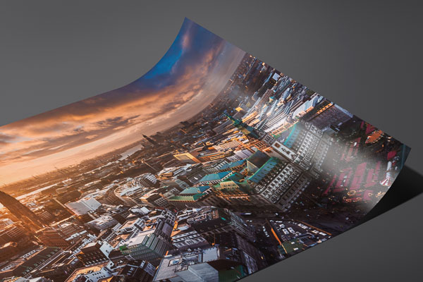 Kunstdruck / Poster | Skyline von Hamburg zum Sonnenuntergang