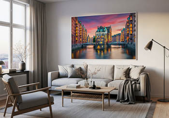 Wandbild | Sonnenuntergang in der Speicherstadt in Hamburg