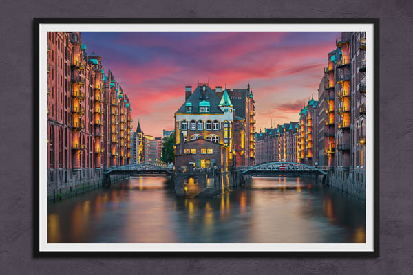 Poster / Kunstdruck | Sonnenuntergang in der Speicherstadt in Hamburg