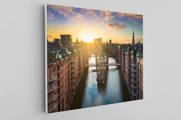 Canvas - Sunset in the Speicherstadt in Hamburg