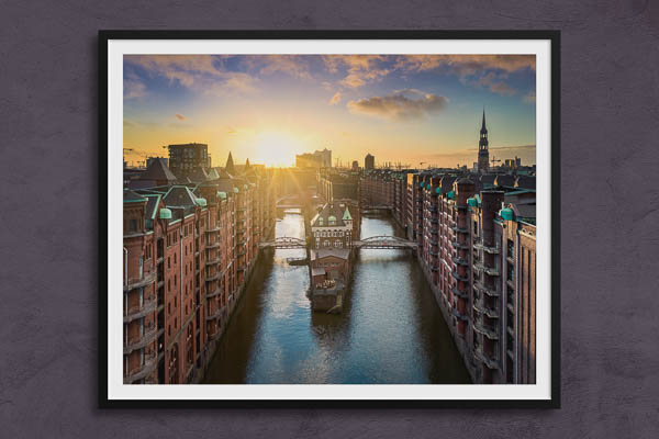 Fine Art Print | Sunset in the Speicherstadt in Hamburg