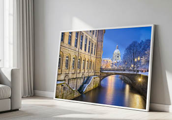Wandbild | Fluss Leine und das Rathaus in Hannover im Winter