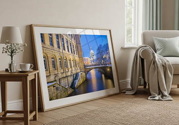 Wandbild | Fluss Leine und das Rathaus in Hannover im Winter