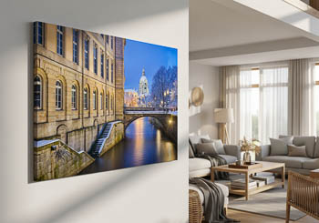 Wandbild | Fluss Leine und das Rathaus in Hannover im Winter