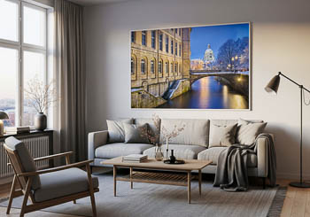 Wandbild | Fluss Leine und das Rathaus in Hannover im Winter