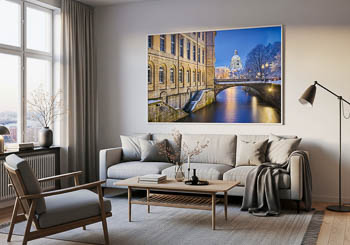 Wandbild | Fluss Leine und das Rathaus in Hannover im Winter