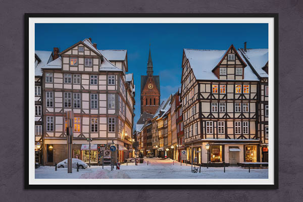Poster / Kunstdruck | Marktkirche und die Altstadt von Hannover im Winter
