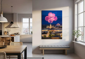 Wall Art | Skyline of Hannover at night with fireworks