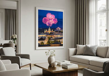 Wandbild | Skyline von Hannover bei Nacht mit Feuerwerk