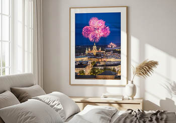 Wandbild | Skyline von Hannover bei Nacht mit Feuerwerk