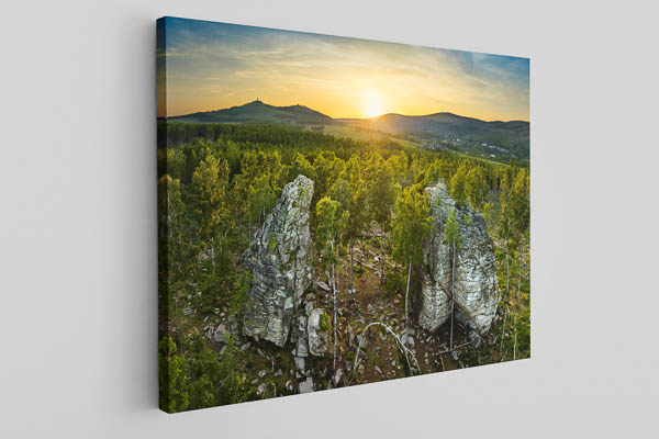 Leinwand | Schnarcherklippen im Harz zum Sonnenuntergang