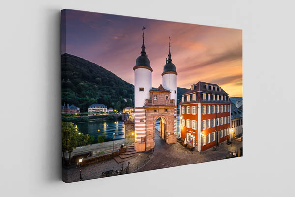 Canvas - Sunrise at the old bridge in Heidelberg