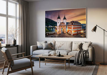 Wandbild | Sonnenaufgang an der alten Brücke in Heidelberg