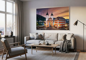 Wandbild | Sonnenaufgang an der alten Brücke in Heidelberg