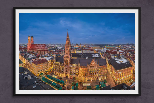 Poster / Kunstdruck | Marienplatz in München bei Nacht