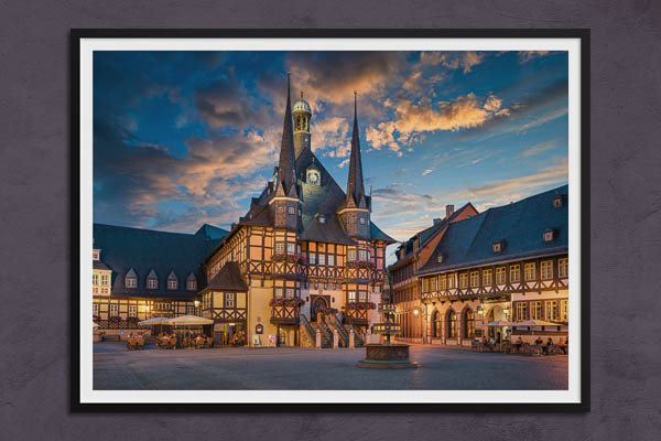 Poster / Kunstdruck | Rathaus von Wernigerode bei Nacht