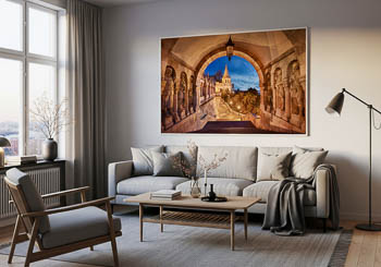 Wandbild | Fischerbastei in Budapest bei Nacht