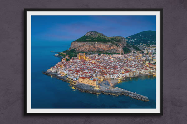 Fine Art Print | Aerial night view of Cefalu