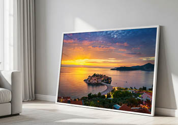 Wandbild | Sveti Stefan Insel in Montenegro bei Sonnenuntergang