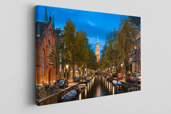 Leinwand - Gracht in Amsterdam bei Nacht
