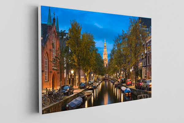 Leinwand - Gracht in Amsterdam bei Nacht