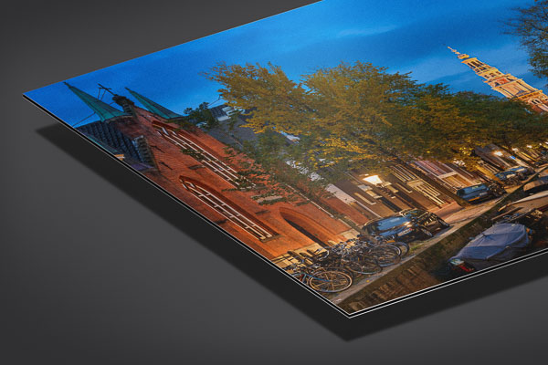 Alu-Dibond - Gracht in Amsterdam bei Nacht