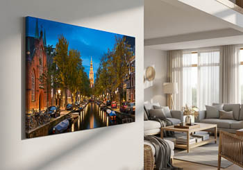 Wall Art | Canal and a church in Amsterdam at night