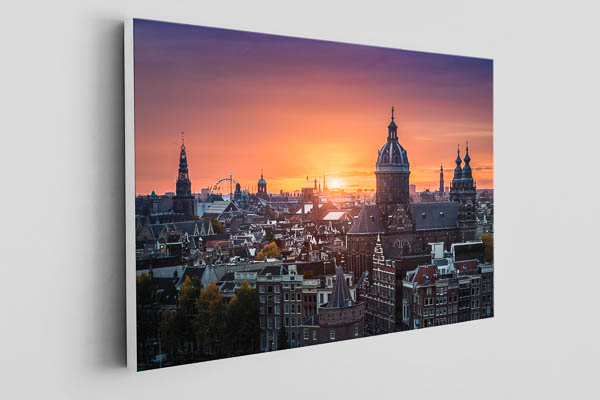 Leinwand | Sonnenuntergang über der historischen Stadt von Amsterdam