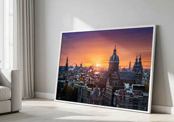Wandbild | Sonnenuntergang über der historischen Stadt von Amsterdam