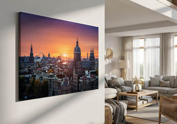 Wandbild | Sonnenuntergang über der historischen Stadt von Amsterdam