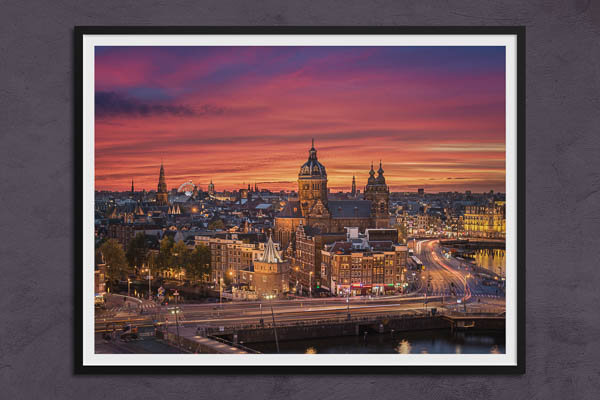 Poster / Kunstdruck | Amsterdam Skyline zum Sonnenuntergang