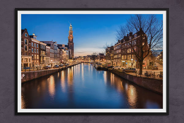 Fine Art Print | Westerkerk church in Amsterdam at night