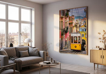 Wandbild | Historische gelbe Straßenbahn in Lissabon