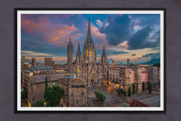 Poster / Kunstdruck | Kathedrale von Barcelona bei Sonnenuntergang