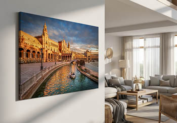 Wandbild | Plaza de Espana in Sevilla bei Sonnenuntergang