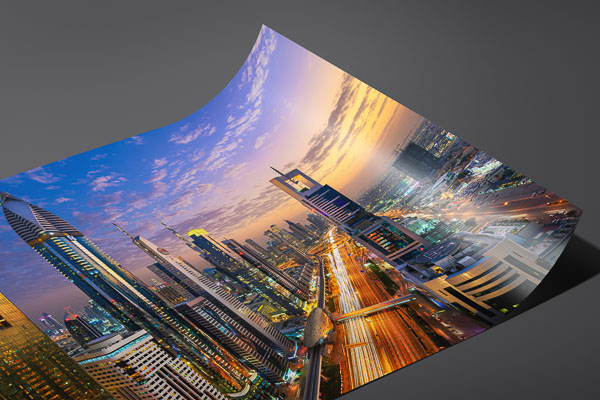 Kunstdruck / Poster | Skyline von Dubai zum Sonnenuntergang
