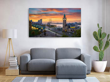 Wandbild | Sonnenaufgang an den Landungsbrücken in Hamburg
