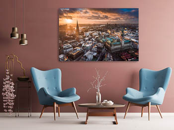 Wandbild | Skyline von Hamburg zum Sonnenuntergang