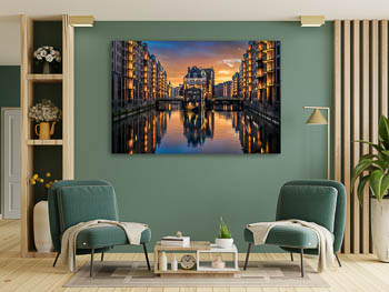 Wall Art | Sunset in the Speicherstadt district in Hamburg