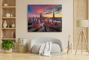 Wandbild | Sonnenaufgang am Holstentor in Lübeck
