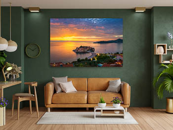 Wandbild | Sveti Stefan Insel in Montenegro bei Sonnenuntergang